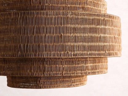 Woven Rattan Ceiling Chandelier with Layered Dome Shade – 28 or 40 Inch Natural Boho Pendant Light for Dining Room, Bedroom, Living Room
