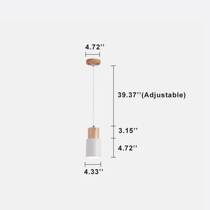 Hanging Ceiling Fixture Metal Wood Shade 4.3 Inch Diameter E26 Socket Adjustable Height Chain for Kitchen Island Dining Room Bar Café