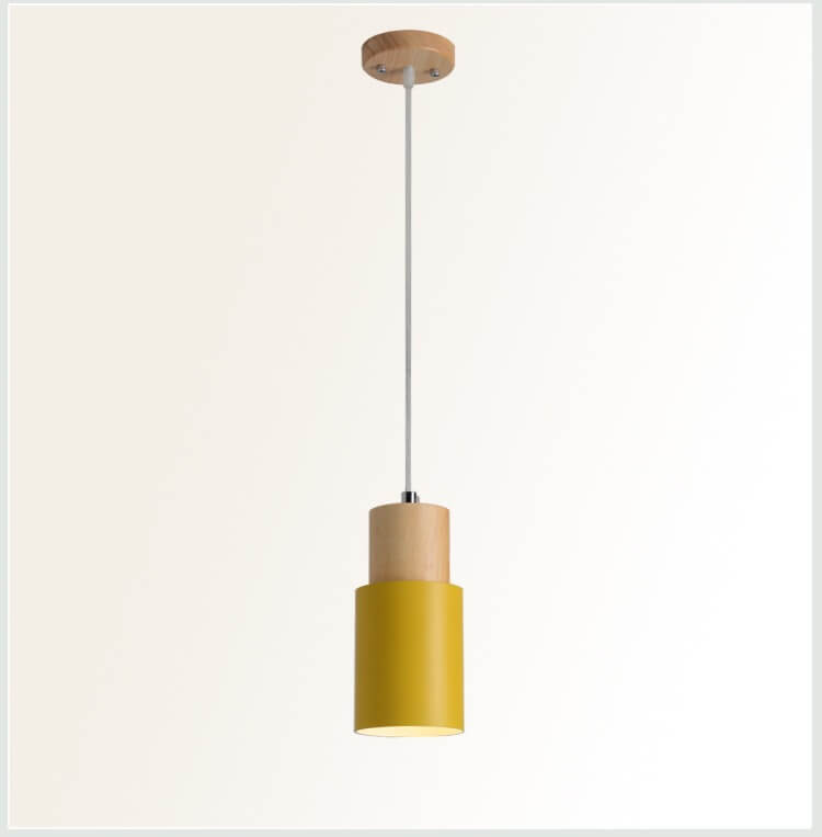 Wood Cylinder Hanging Light Fixture with Adjustable Cable for Kitchen Island Dining Room Overhead Task Lighting Modern Scandinavian Minimal