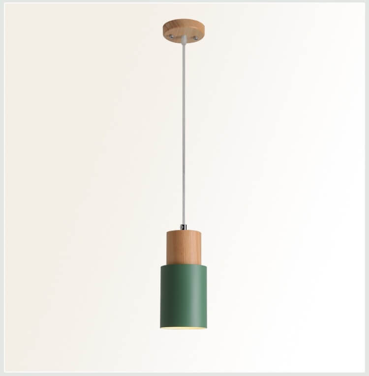 Hanging Ceiling Fixture Metal Wood Shade 4.3 Inch Diameter E26 Socket Adjustable Height Chain for Kitchen Island Dining Room Bar Café