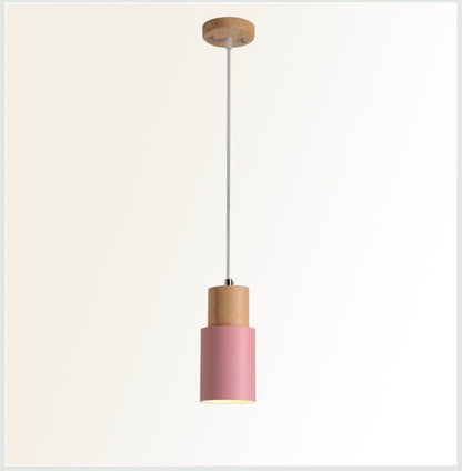 Industrial Metal & Wood Pendant Light – Single Bulb Hanging Fixture for Kitchen Island, Dining Room & Entryway – Adjustable Cord Ceiling