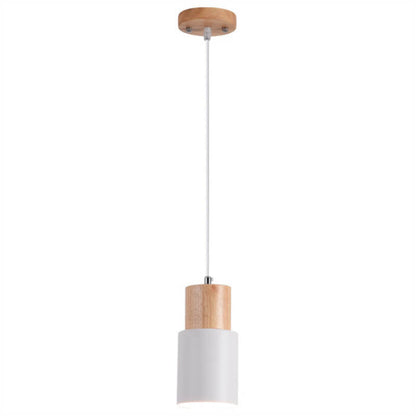 Hanging Ceiling Fixture Metal Wood Shade 4.3 Inch Diameter E26 Socket Adjustable Height Chain for Kitchen Island Dining Room Bar Café