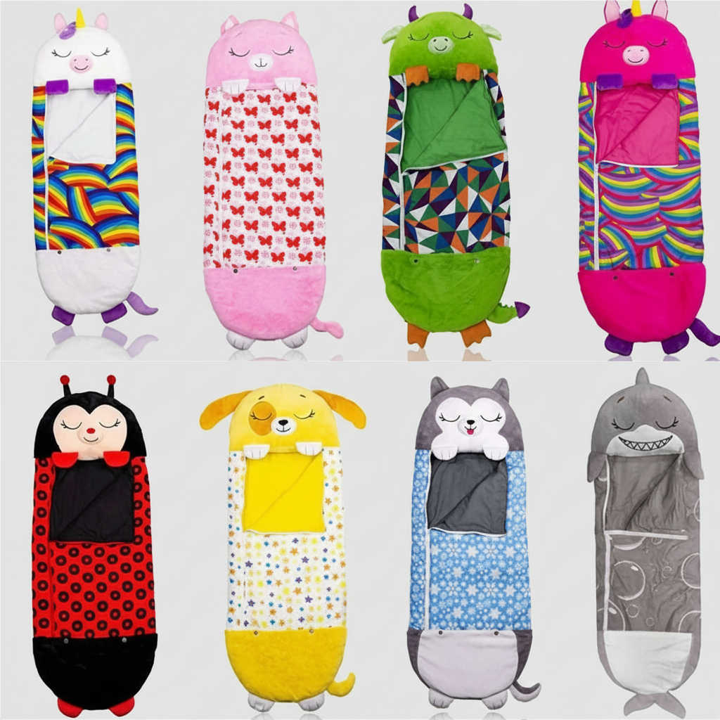 Animal Character Nap Mat for Kids – Converts to Pillow, Portable Travel Sleep Sack for Toddlers, Preschool & Home – Soft Critter Slumber Bag