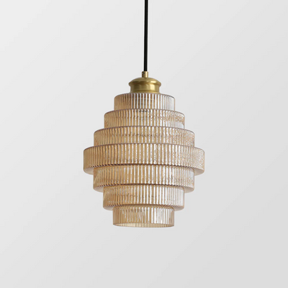 Tiered Glass Shade Ceiling Drop Light with Metallic Trim for Kitchen Islands & Eating Areas