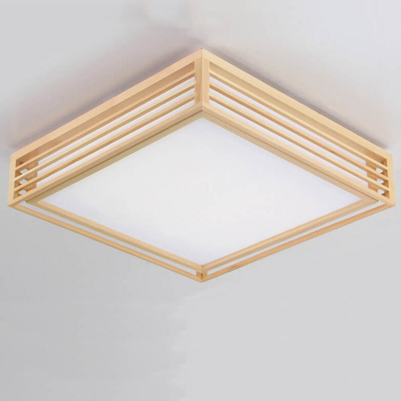 LED Round Ceiling Fixture 14-inch Wood & Acrylic Contemporary Overhead Light for Bedroom Kitchen Bathroom Home Office