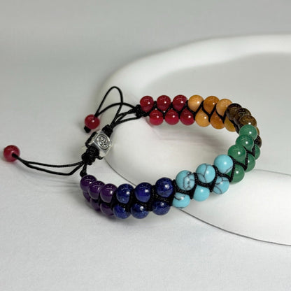 Natural Stone Chakra Bracelet – Adjustable Braided Cord Design for Men & Women, Lightweight & Colorful
