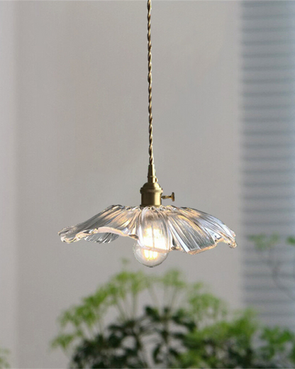 Glass Pendant Light with Brass Socket and Organic Petal Shape for Dining Room and Living Space