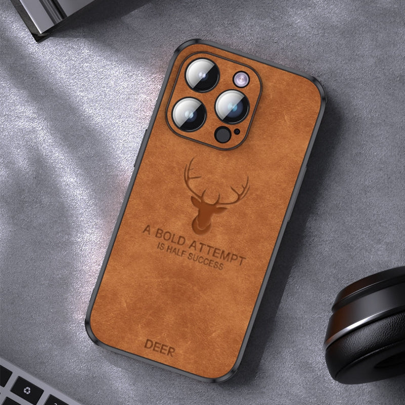 Genuine Suede iPhone Case with Camera Protection & Shock-Absorbing Silicone Liner for iPhone 12-17