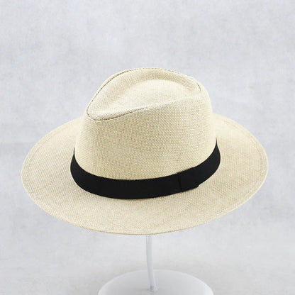 Sombrero Fedora de paja con protección UPF 50+, ala con alambre y banda de cuero para hombre y mujer