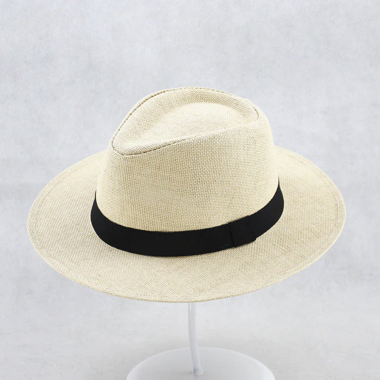 Sombrero Fedora de paja con protección UPF 50+, ala con alambre y banda de cuero para hombre y mujer