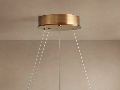 Round Alabaster LED Chandelier with Steel Cables for Dining Room, 36 or 48 Inch