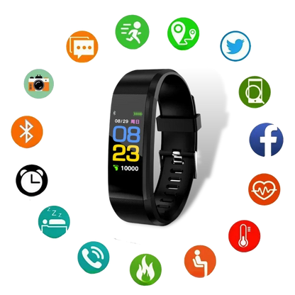 Reloj de seguimiento de salud con monitor de frecuencia cardíaca y presión arterial para adultos mayores | Pantalla LED de fácil lectura | Rastreador de ejercicios recargable por USB