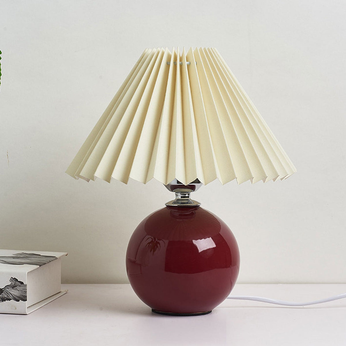 Ceramic Accent Lamp with Fabric Shade 11x9.5 in E26 Socket for Nightstand Desk Study Room Reading Light Modern Home Decor