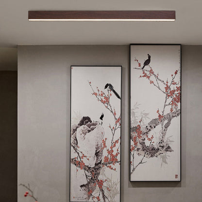 Hardwired LED Ceiling Light Fixture 24 in Aluminum Walnut Finish for Bedroom Living Room Hallway Low Profile Modern Indoor Lighting