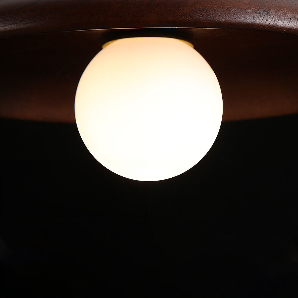 Wooden Globe LED Flush Mount Light 6 in Height Warm Glow for Bedroom Hallway Low Ceiling Compact Modern Nordic Style Natural Timber Finish A