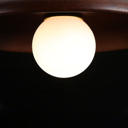 Lámpara de techo empotrada de madera con forma de esfera, perfil bajo de 6 pulgadas de altura, luz cálida para dormitorios, entradas y espacios compactos, estilo minimalista moderno Natura