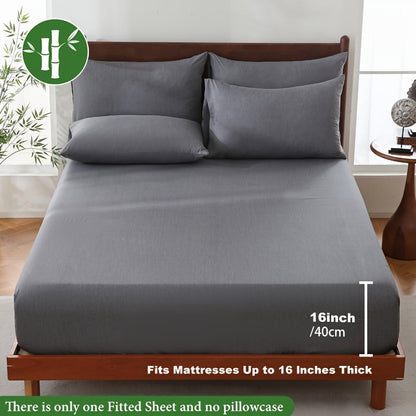 Bamboo Fiber Fitted Sheet Deep Pocket Breathable Cooling Bed Sheet Moisture Wicking Soft Bedding for Summer Twin Full Queen King Cal King