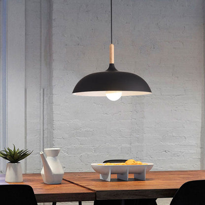 Modern Metal Pendant Light with Wood Detail – Adjustable Drop Ceiling Fixture for Dining, Kitchen & Living Room