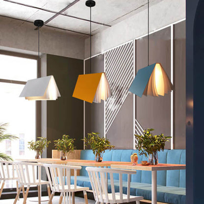 Hardwired Ceiling Pendant Fixture with Open-Book Shade in PVC & Metal for Living Room, Bedroom, Home Office, Reading Nook