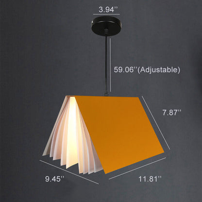 Hardwired Ceiling Pendant Fixture with Open-Book Shade in PVC & Metal for Living Room, Bedroom, Home Office, Reading Nook