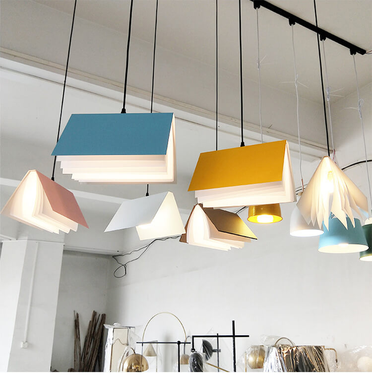 Hardwired Ceiling Pendant Fixture with Open-Book Shade in PVC & Metal for Living Room, Bedroom, Home Office, Reading Nook