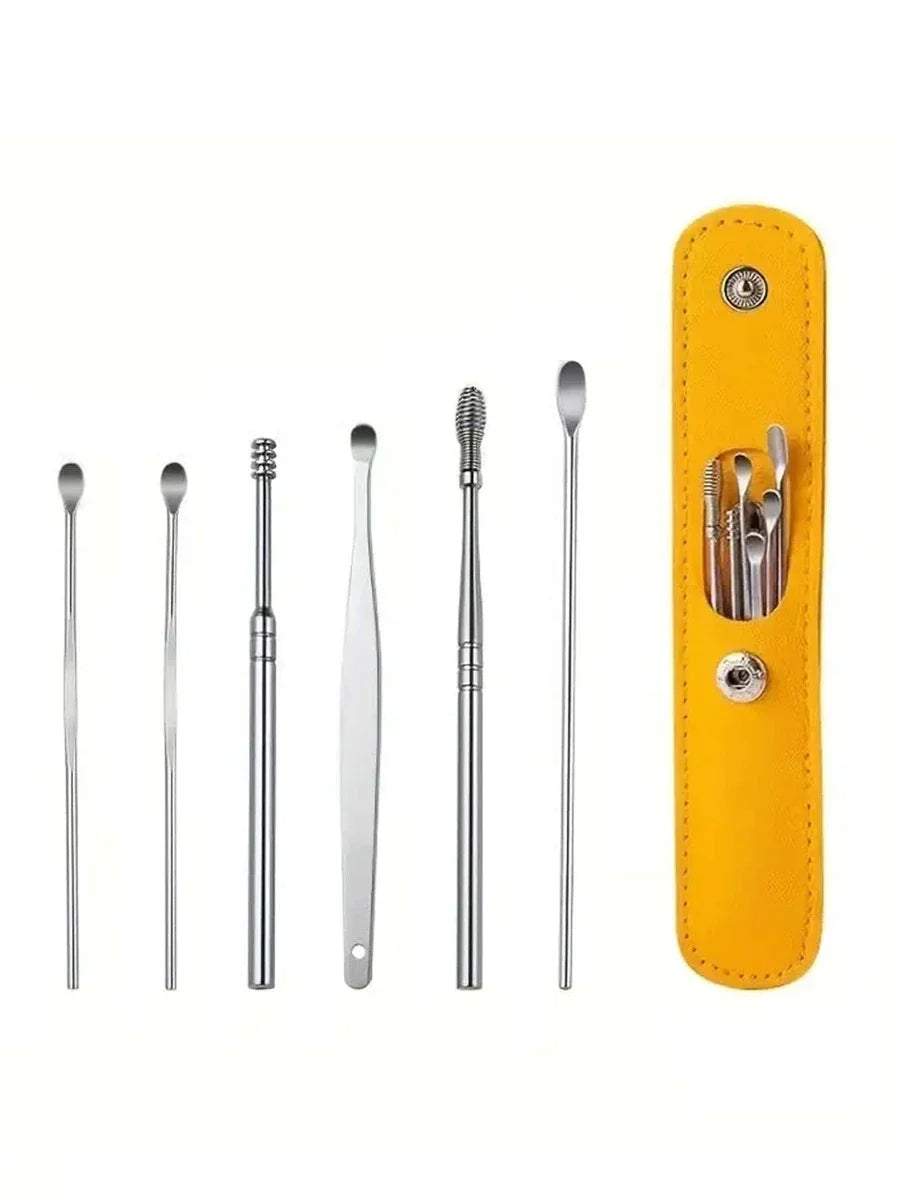 Stainless Steel Ear Cleaning Tool Set 6-Piece Reusable Earwax Removal Tools with Storage Case for Adults Kids Safe Effective Ear Hygiene