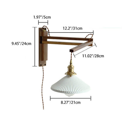 Adjustable Wood & Glass Wall Sconce with Swing Arm for Bedrooms, Hallways & Living Spaces