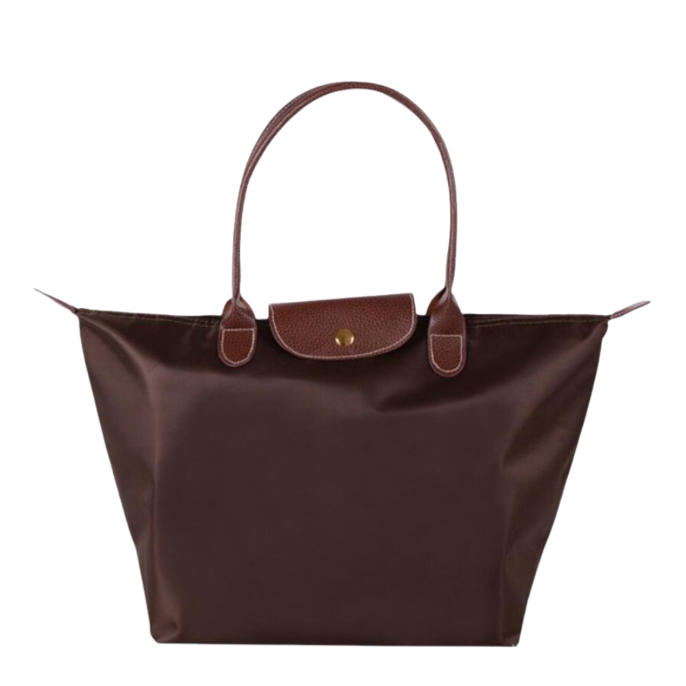 Water-Resistant Nylon Tote Bag with Leather Accents – Spacious Shoulder Carryall for Work, Travel & Everyday Use