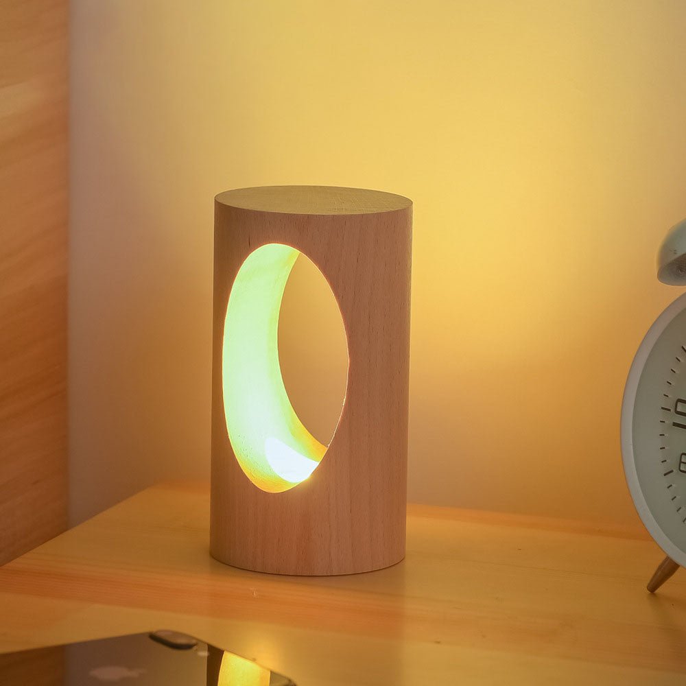 Lámpara de escritorio LED de columna de madera con alimentación USB, luz blanca cálida para dormitorio y oficina, luz decorativa de estilo japonés moderno