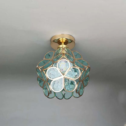 Floral Ceiling Light with Acrylic Petals and Gold Accents for Bedroom, Hallway, Living Room