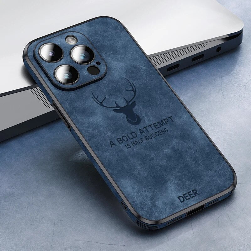 Genuine Suede iPhone Case with Camera Protection & Shock-Absorbing Silicone Liner for iPhone 12-17
