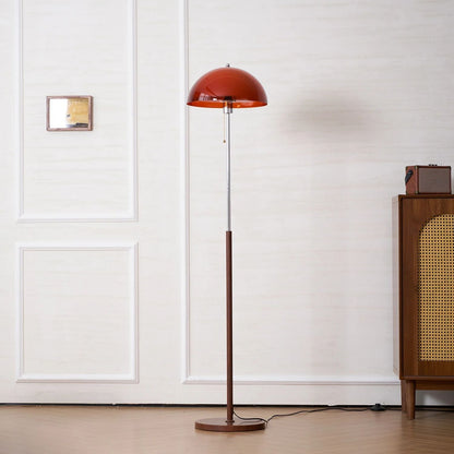 Tall Arched Standing Lamp with Translucent Dome Shade 63 Inches for Living Space Reading Corner Retro Mid-Century Accent Lighting Walnut Woo