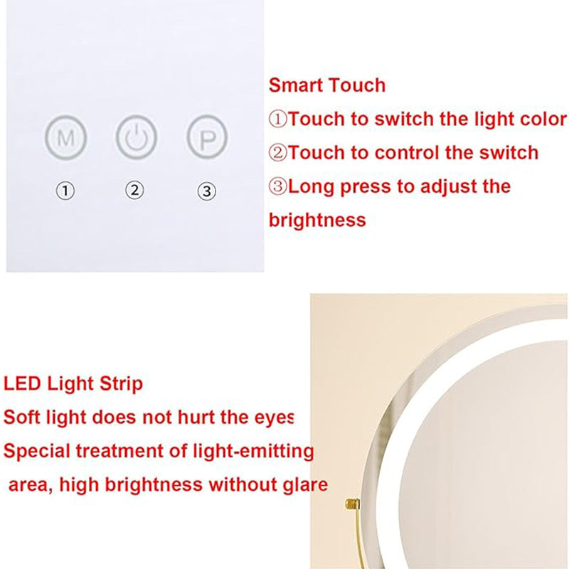 Rechargeable Lighted Vanity Mirror 16 Inch Round Tabletop Mirror with Adjustable LED Brightness Dimmable 360 Rotation for Makeup Skincare Be