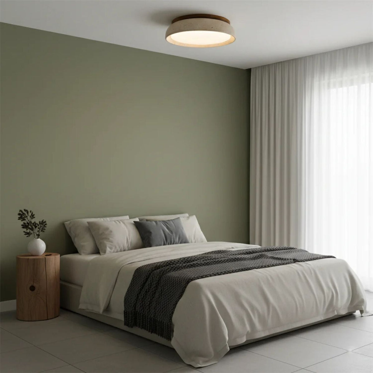 Flush Mount LED Light Fixture Stone Wood Acrylic Warm Glow for Bedroom Living Room Hallway Low Profile Modern Minimalist Scandinavian Japand