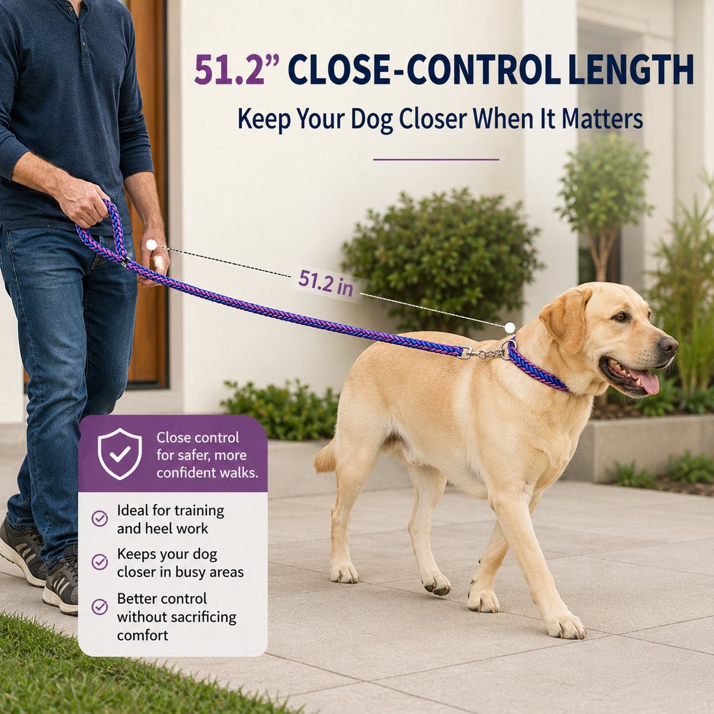 Ortekor Heavy-Duty Braided Dog Leash with Chain-Control Collar for Strong Pullers - Daily Walking & Training