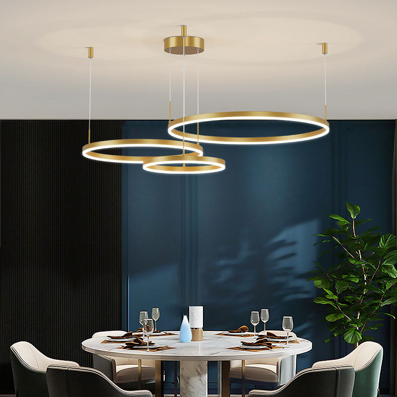 Lámpara de techo LED de varios aros, altura ajustable, metal y acrílico, para comedores, salas de estar y dormitorios, lámpara colgante contemporánea