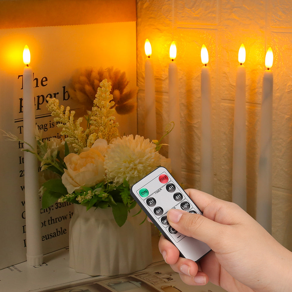 Battery-Powered Flameless Taper Candle with Remote Control & Timer 10.8 Inches White for Dining Room Chandeliers Wedding Centerpieces Mantel