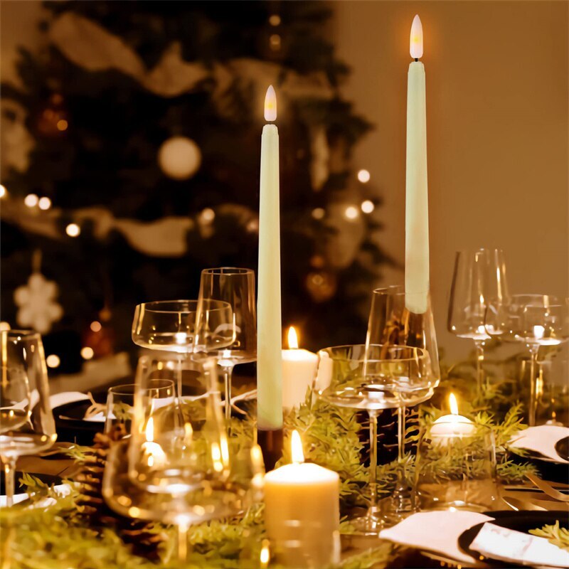 Battery-Powered Flameless Taper Candle with Remote Control & Timer 10.8 Inches White for Dining Room Chandeliers Wedding Centerpieces Mantel