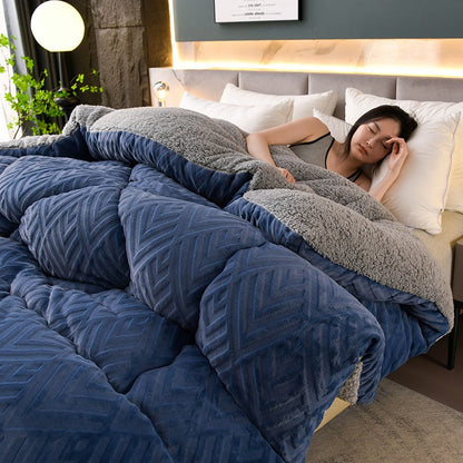 Sherpa Fleece Throw Blanket Quilted Winter Bedspread Soft Plush Heavyweight Comforter for Bed Couch Sofa Twin Full Queen King