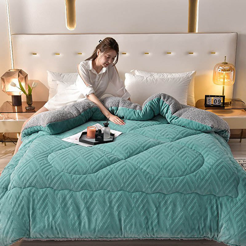 Sherpa Fleece Throw Blanket Quilted Winter Bedspread Soft Plush Heavyweight Comforter for Bed Couch Sofa Twin Full Queen King