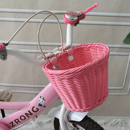Kids Bike Basket Woven Plastic Wicker Front or Rear Mount for Boys Girls Bicycle Storage Handlebar Carrier