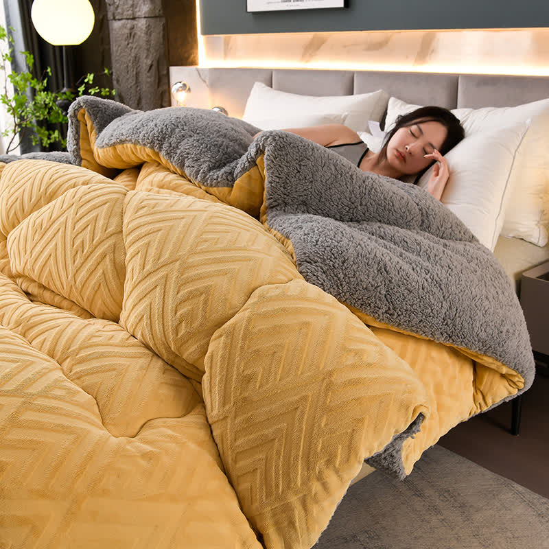 Sherpa Fleece Throw Blanket Quilted Winter Bedspread Soft Plush Heavyweight Comforter for Bed Couch Sofa Twin Full Queen King