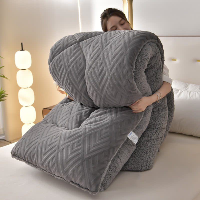 Sherpa Fleece Throw Blanket Quilted Winter Bedspread Soft Plush Heavyweight Comforter for Bed Couch Sofa Twin Full Queen King