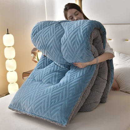 Sherpa Fleece Throw Blanket Quilted Winter Bedspread Soft Plush Heavyweight Comforter for Bed Couch Sofa Twin Full Queen King