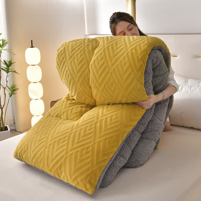 Sherpa Fleece Throw Blanket Quilted Winter Bedspread Soft Plush Heavyweight Comforter for Bed Couch Sofa Twin Full Queen King