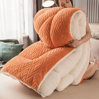Sherpa Fleece Throw Blanket Quilted Winter Bedspread Soft Plush Heavyweight Comforter for Bed Couch Sofa Twin Full Queen King