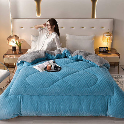 Sherpa Fleece Throw Blanket Quilted Winter Bedspread Soft Plush Heavyweight Comforter for Bed Couch Sofa Twin Full Queen King
