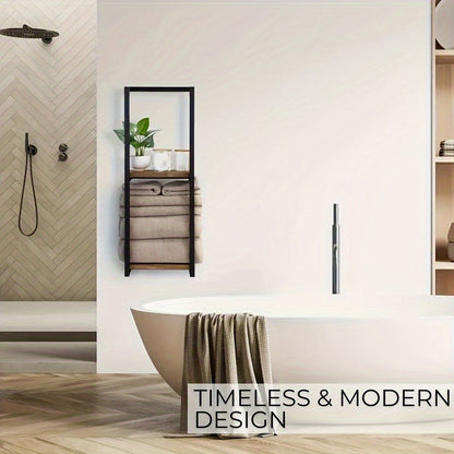 Wall-Mounted Dual-Tier Towel Rack Stainless Steel Storage Holder for Bathroom Bedroom Kitchen Organization