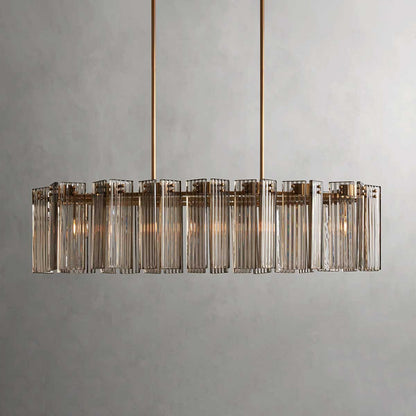 Oval Glass Panel Chandelier with Metal Frame 4-17 Lights Adjustable Height for Dining Room & Entryway