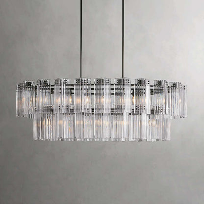 Oval Glass Panel Chandelier with Metal Frame 4-17 Lights Adjustable Height for Dining Room & Entryway